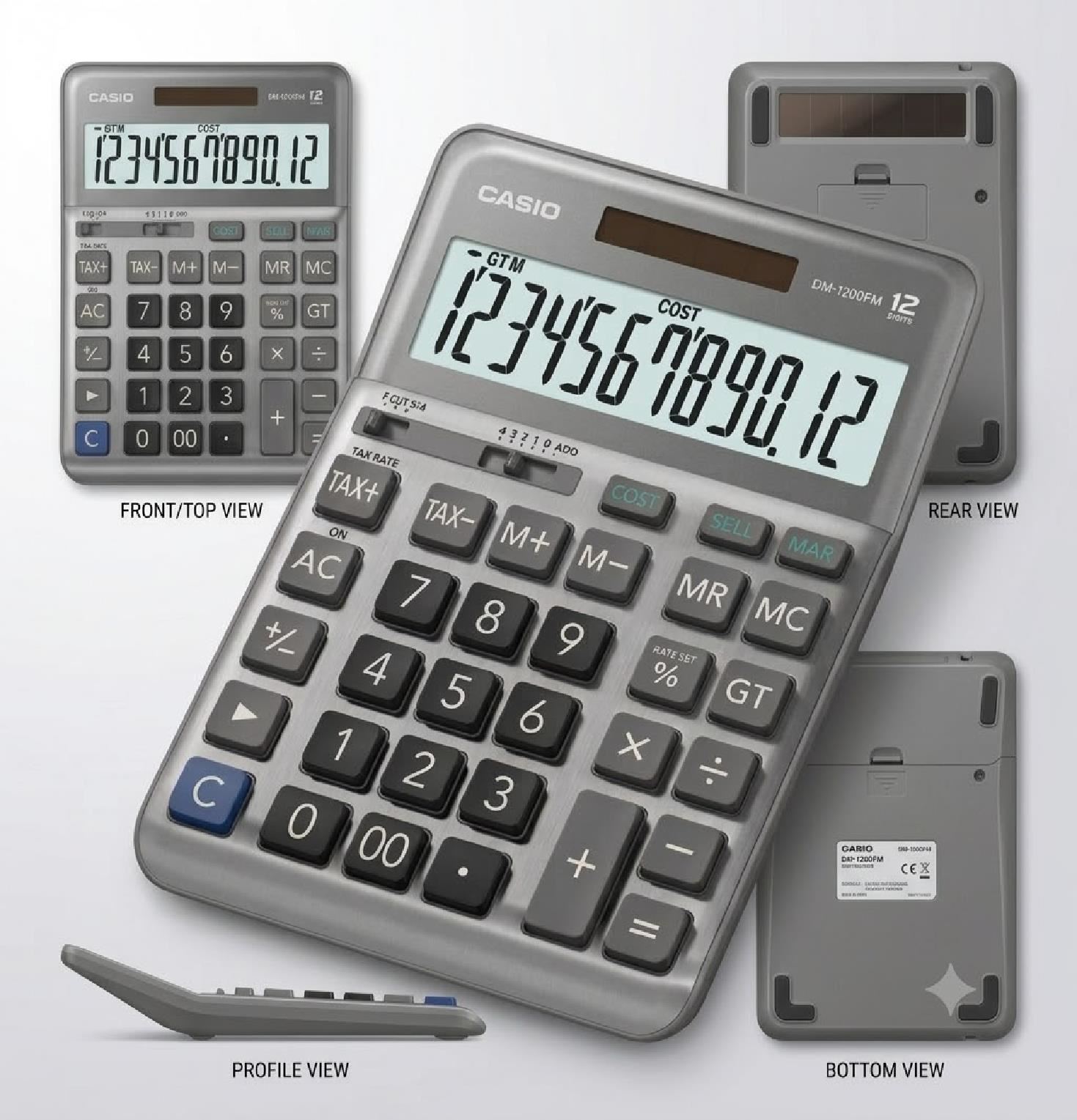 Calculadora de Escritorio Casio DM-1200FM 12 Dígitos - Gris